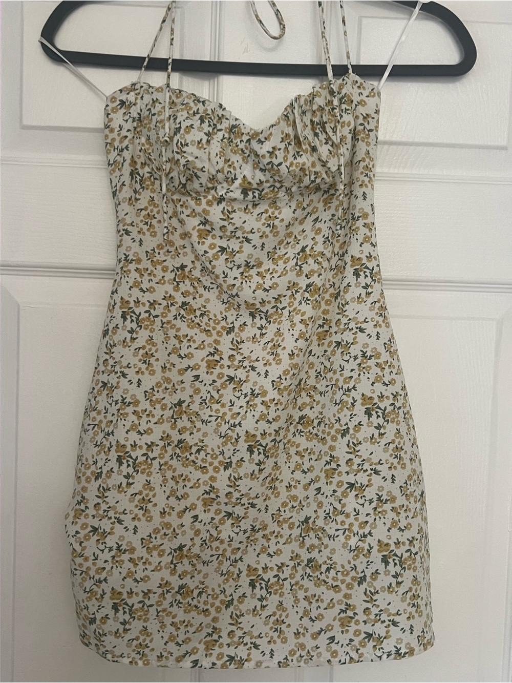 Princess Polly Floral Sweetheart Mini Dress in Cream and Mustard